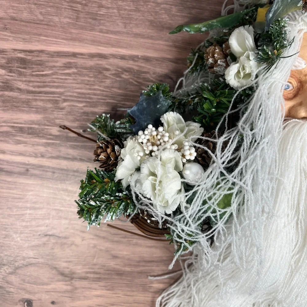Vintage Santa Claus Wall‎ Hanging Christmas Decor 14 in White Rustic Bird Nest